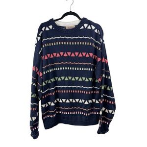 Vintage Jantzen Size XL Sweater Pullover Grandpa Geometric 80s 90s Blue